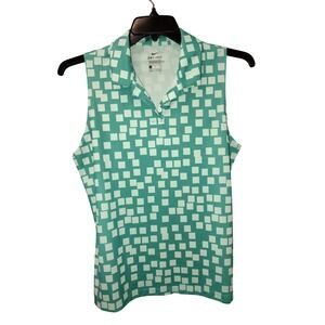 Nike Dri-FIT Women's Golf Polo Sleeveless Athletic Top‎ Green White L